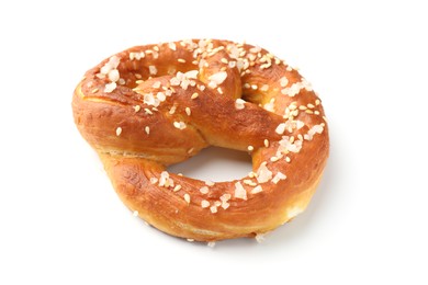 Photo of Tasty pretzel with salt isolated on white