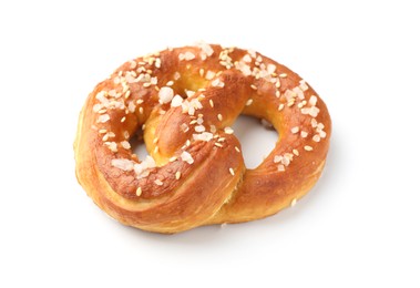 Photo of Tasty pretzel with salt isolated on white