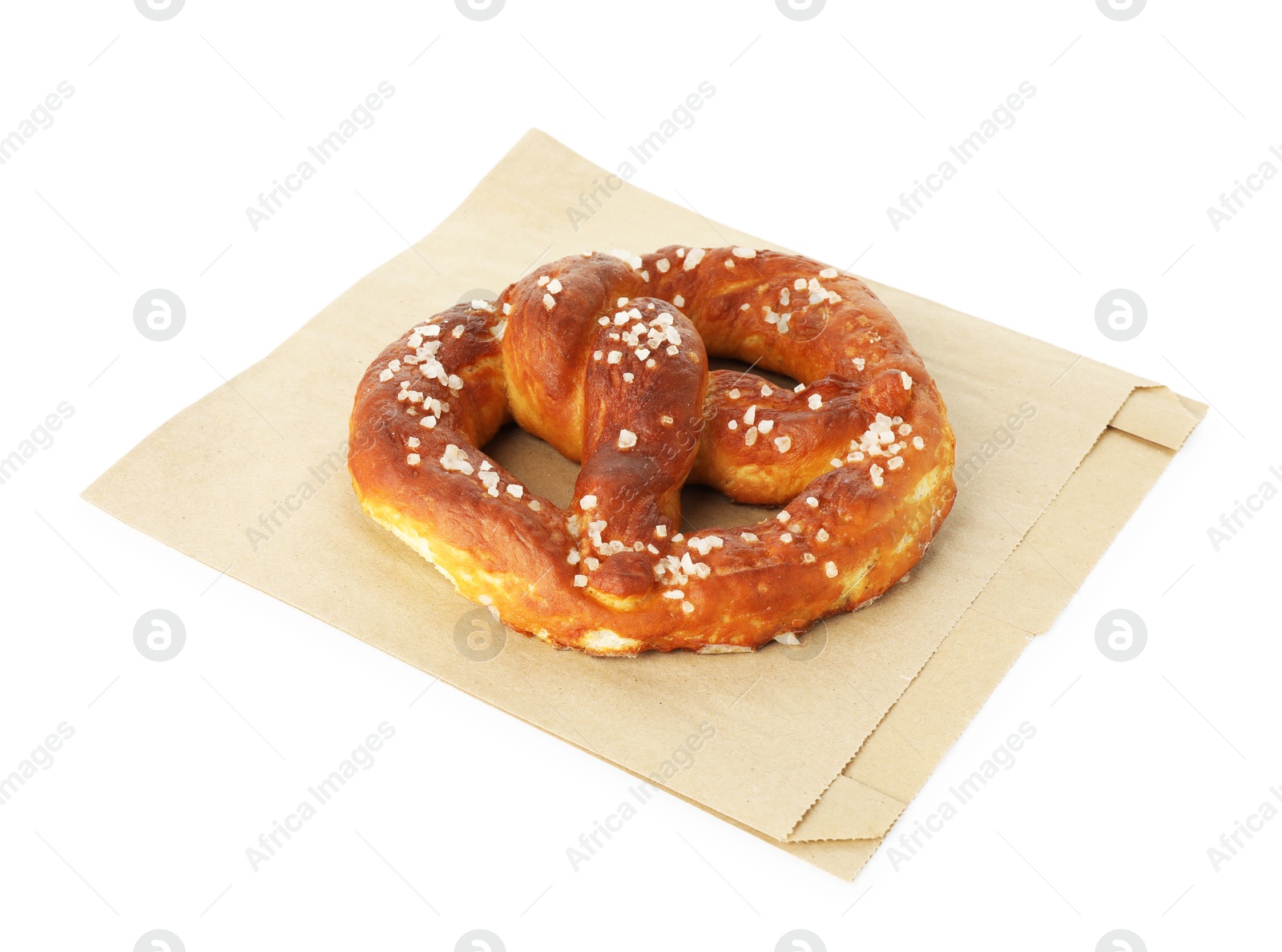 Tasty pretzel with salt isolated on white Photo of Tasty pretzel with salt isolated on white