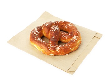 Photo of Tasty pretzel with salt isolated on white