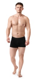 Photo of Young man in stylish black underwear on white background
