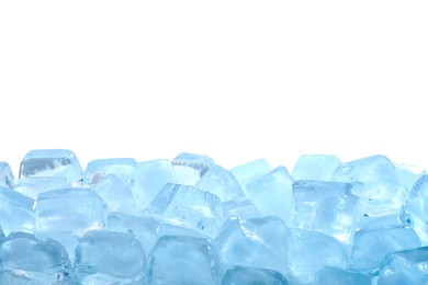Photo of Cubes of clear ice against white background