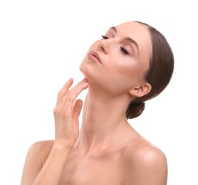 Photo of Portrait of beautiful young woman on white background