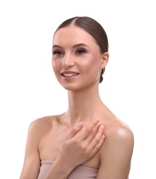 Photo of Portrait of beautiful young woman on white background