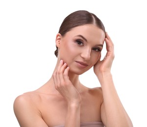 Photo of Portrait of beautiful young woman on white background