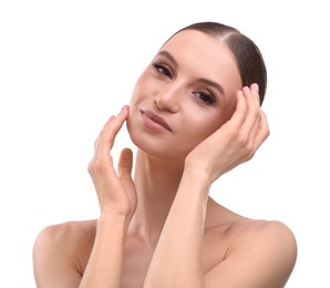 Photo of Portrait of beautiful young woman on white background