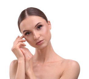 Photo of Portrait of beautiful young woman on white background
