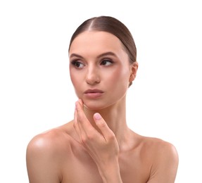 Photo of Portrait of beautiful young woman on white background