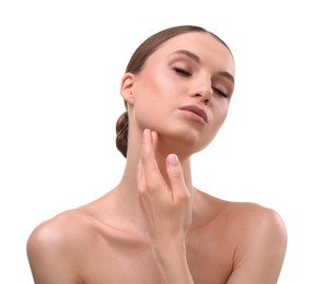 Photo of Portrait of beautiful young woman on white background