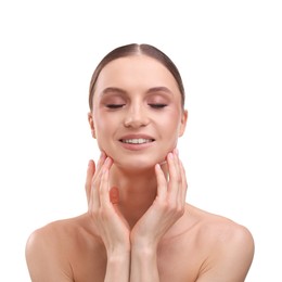 Photo of Portrait of beautiful young woman on white background