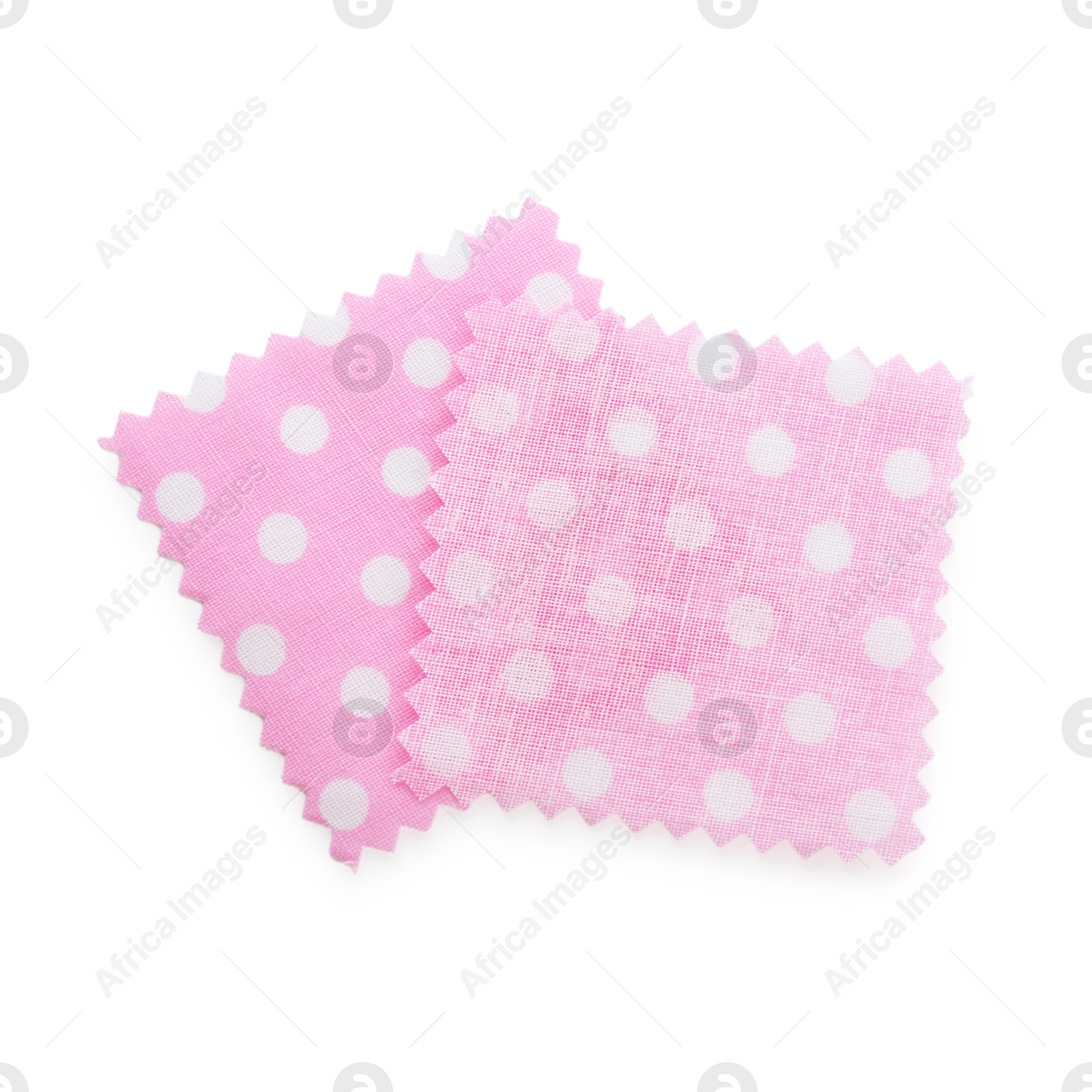 Samples of fabrics with polka dot pattern isolated on white, top view Photo of Samples of fabrics with polka dot pattern isolated on white, top view