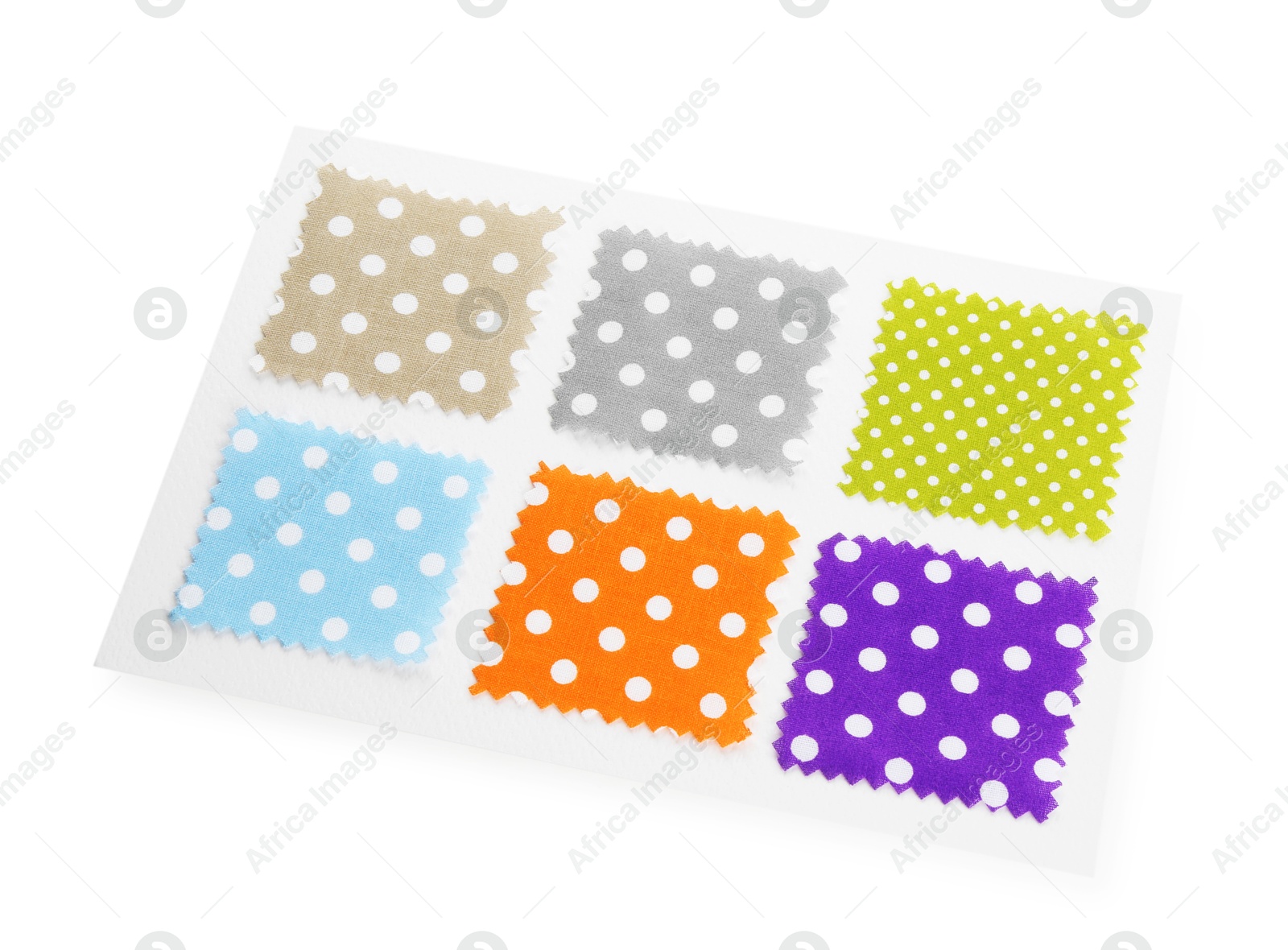 Samples of fabrics with polka dot pattern isolated on white Photo of Samples of fabrics with polka dot pattern isolated on white