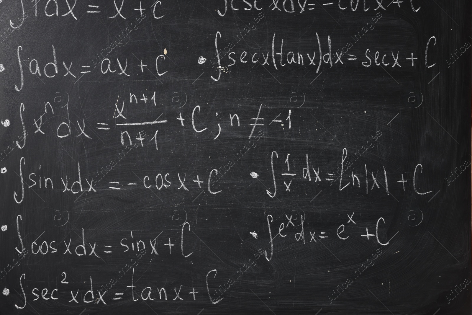 Black chalkboard with different mathematical formulas, closeup Photo of Black chalkboard with different mathematical formulas, closeup