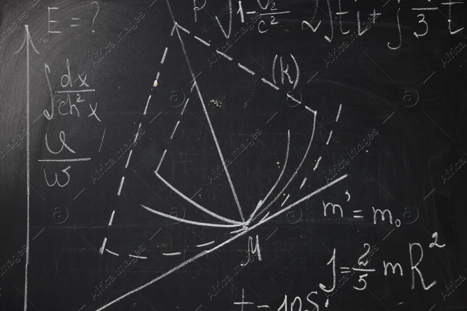 Black chalkboard with different mathematical formulas, closeup Photo of Black chalkboard with different mathematical formulas, closeup