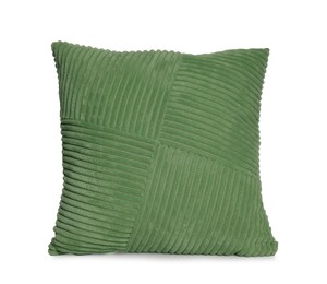 Photo of One stylish green cushion isolated on white