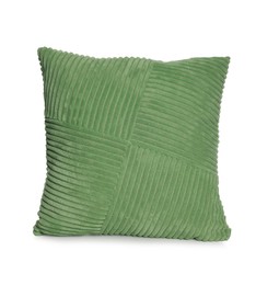 Photo of One stylish green cushion isolated on white