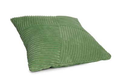 Photo of One stylish green cushion isolated on white