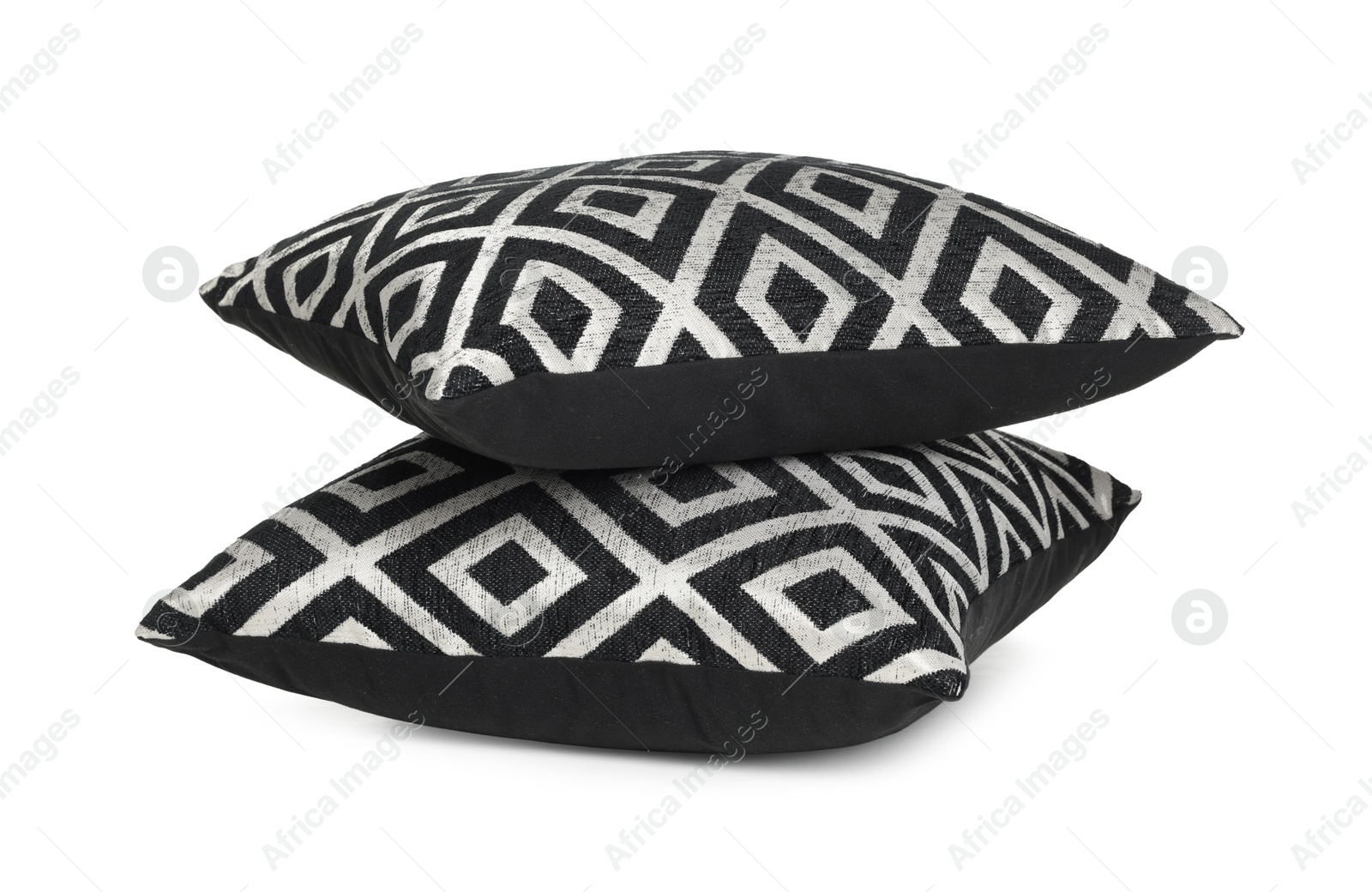 Two stylish cushions with pattern isolated on white Photo of Two stylish cushions with pattern isolated on white