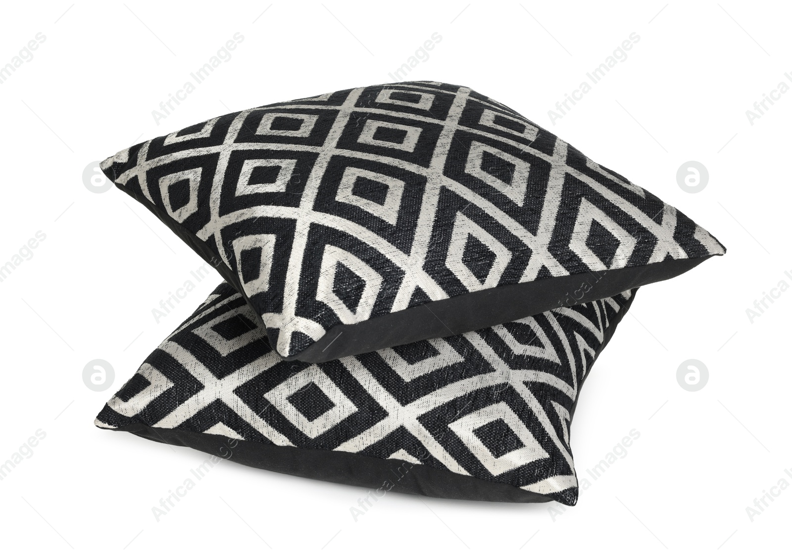 Two stylish cushions with pattern isolated on white Photo of Two stylish cushions with pattern isolated on white