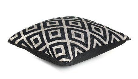 Photo of One stylish cushion with pattern isolated on white
