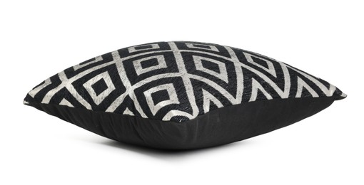 Photo of One stylish cushion with pattern isolated on white