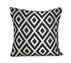 Photo of One stylish cushion with pattern isolated on white