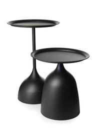Photo of Two stylish black round coffee tables isolated