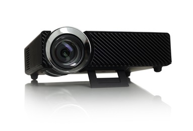 Photo of One modern video projector isolated on white