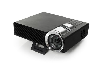 Photo of One modern video projector isolated on white