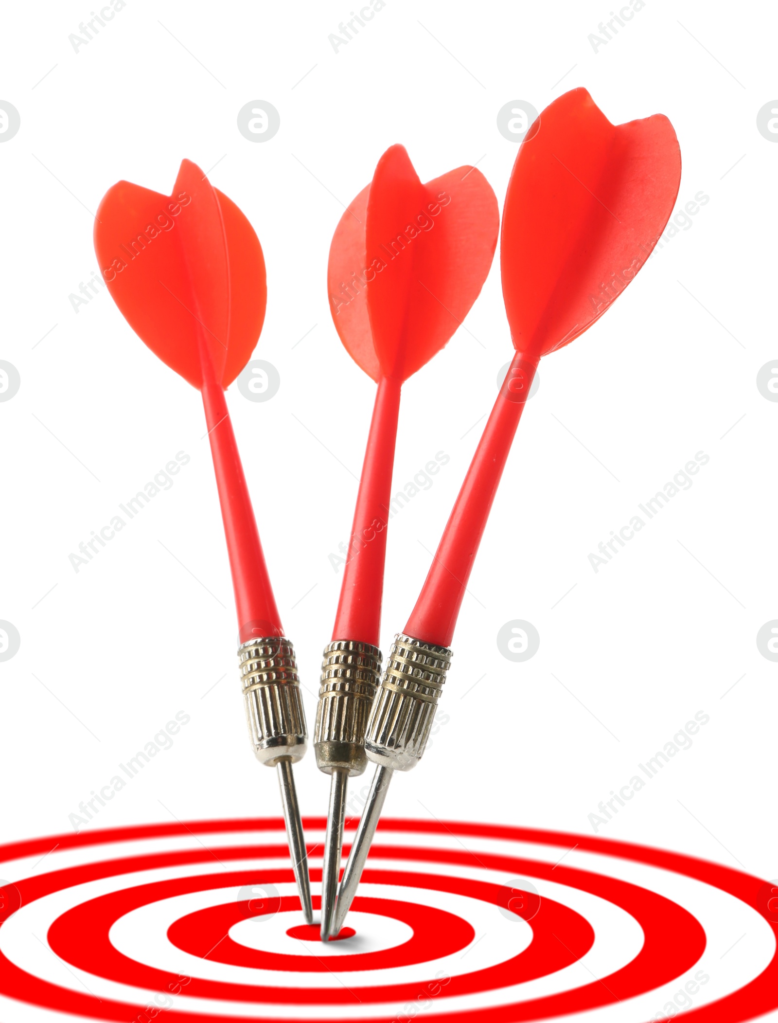 Targeting. Three darts in center of bullseye on white background Image of Targeting. Three darts in center of bullseye on white background