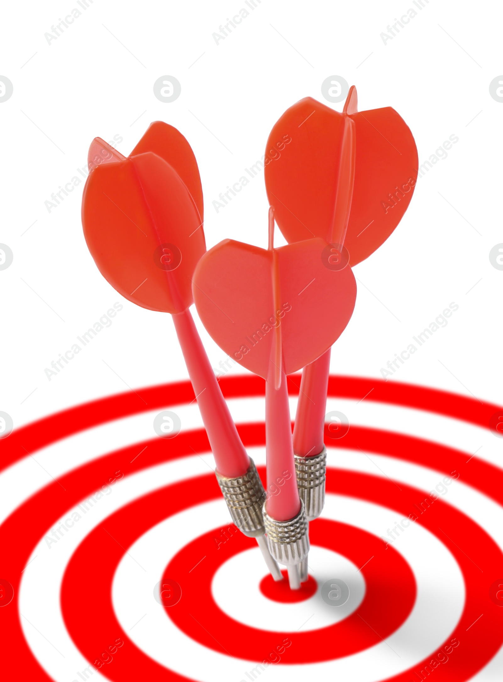 Targeting. Three darts in center of bullseye on white background Image of Targeting. Three darts in center of bullseye on white background