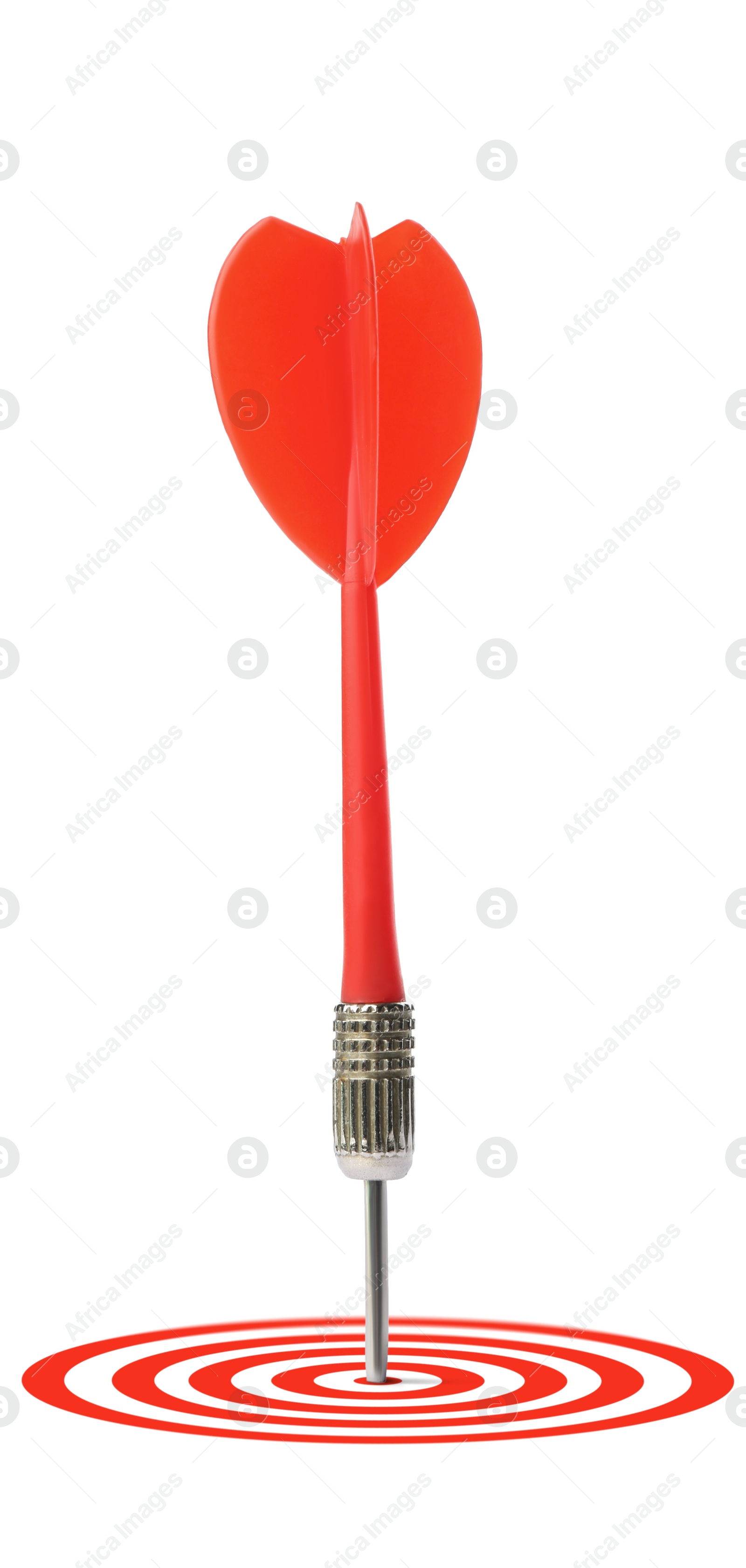 Image of Targeting. One dart in center of bullseye on white background
