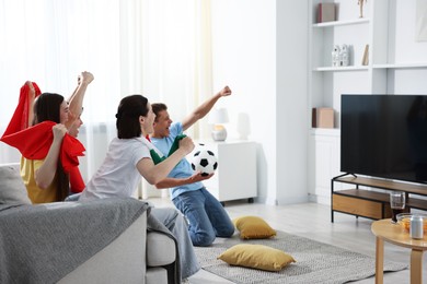 Photo of Emotional football fans watching game together indoors