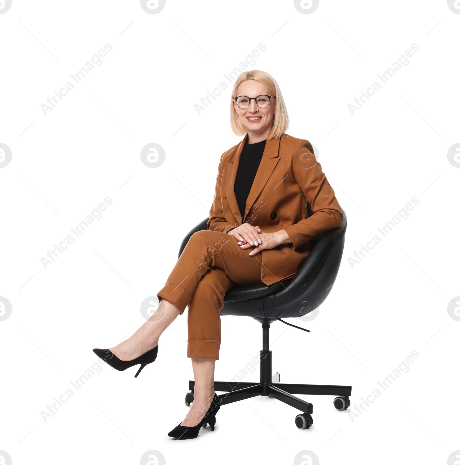 Professional psychologist in office chair on white background Photo of Professional psychologist in office chair on white background