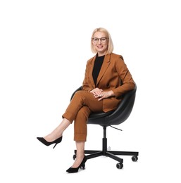 Photo of Professional psychologist in office chair on white background
