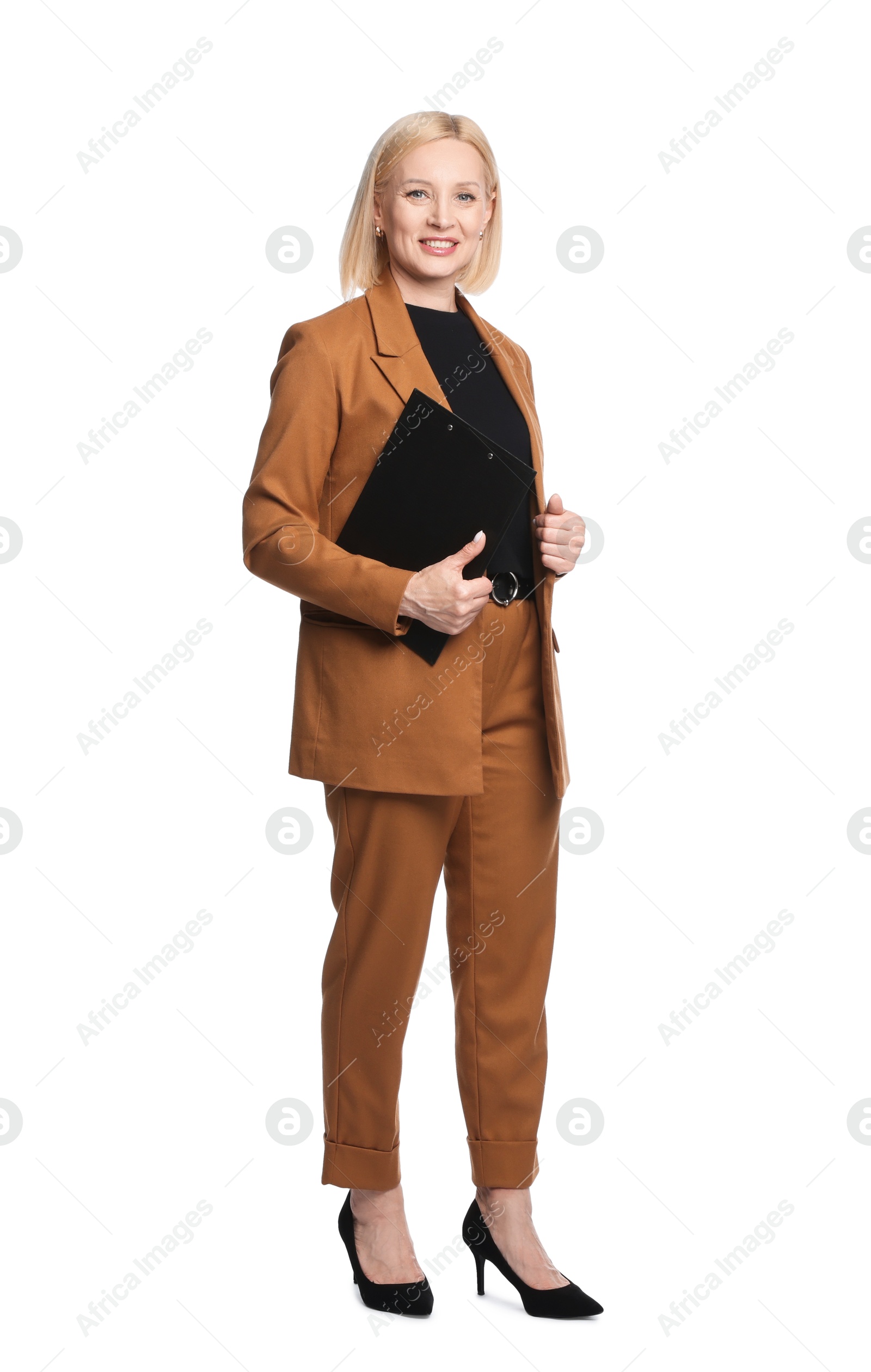 Professional psychologist with clipboard on white background Photo of Professional psychologist with clipboard on white background