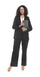 Photo of Full-length portrait of professional psychologist with laptop on white background