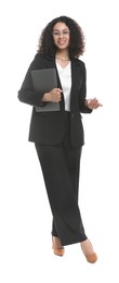 Photo of Full-length portrait of professional psychologist with laptop on white background