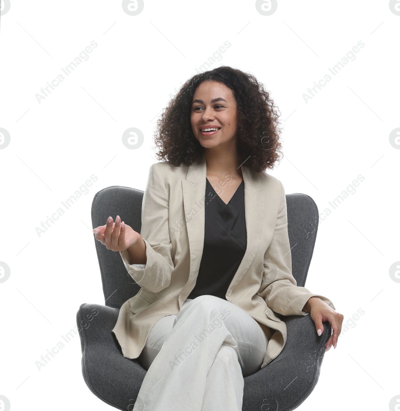 Professional psychologist in armchair on white background Photo of Professional psychologist in armchair on white background