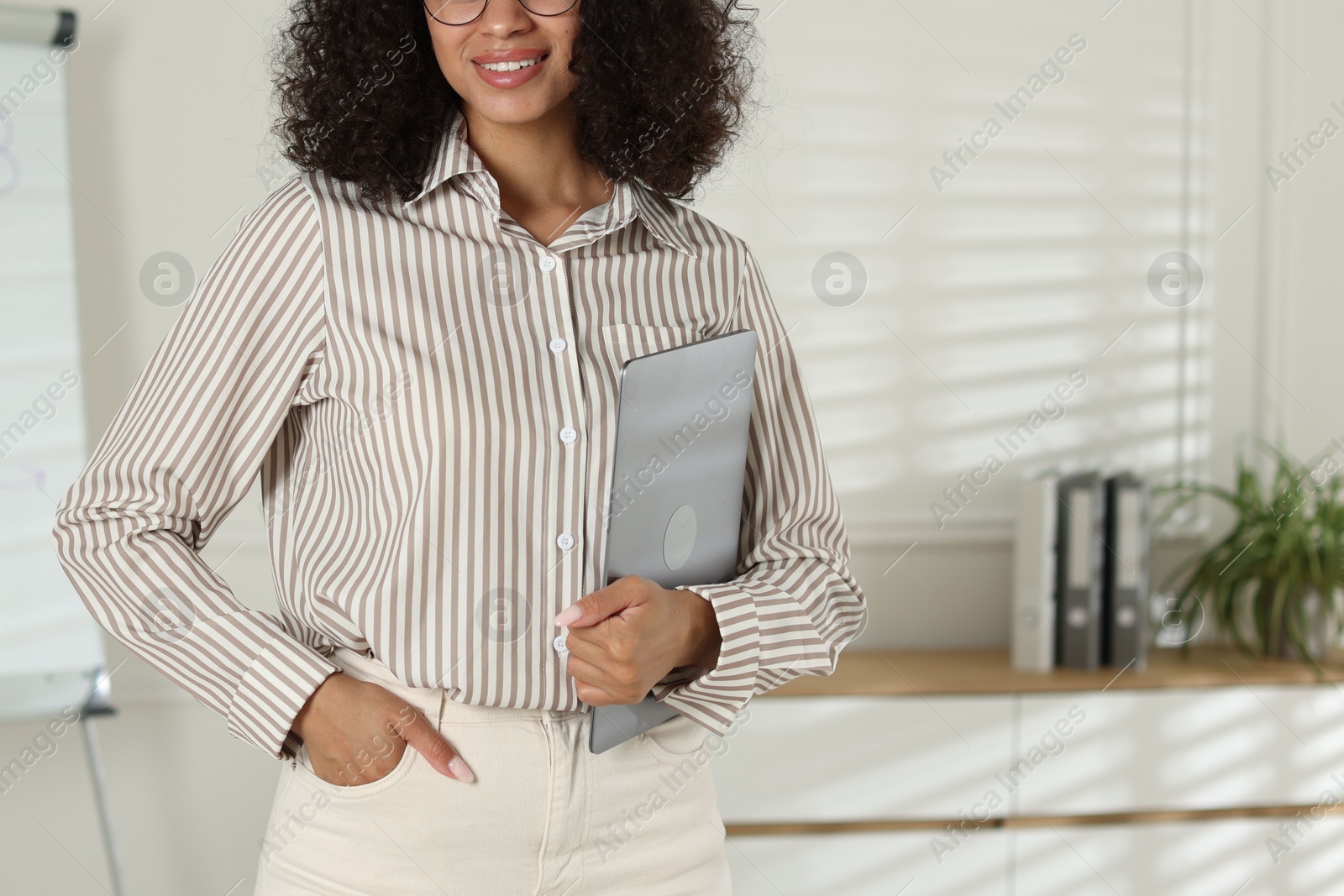 Professional psychologist with laptop in office, closeup Photo of Professional psychologist with laptop in office, closeup