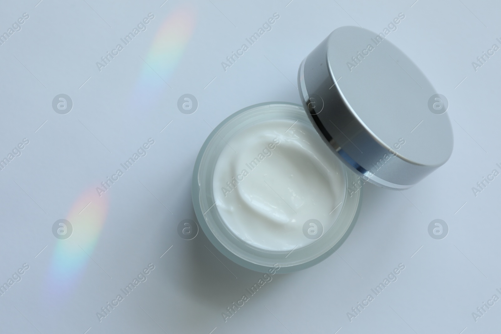 Jar of body cream on white background, top view Photo of Jar of body cream on white background, top view