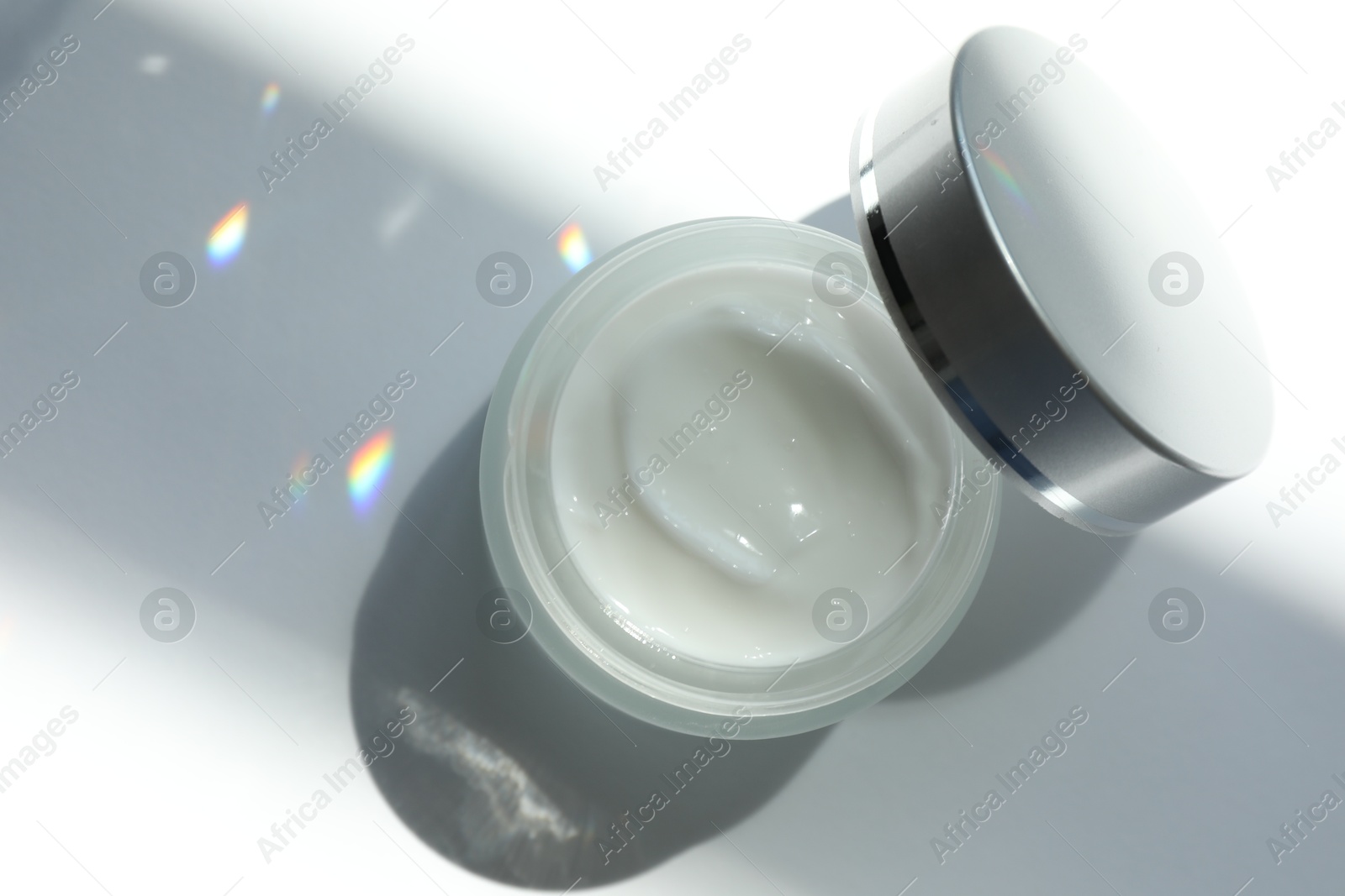 Jar of body cream on white background, top view Photo of Jar of body cream on white background, top view