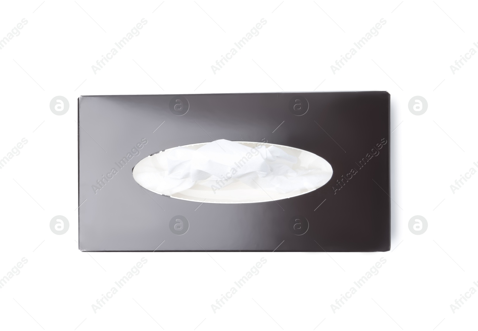 Box with paper handkerchiefs isolated on white, top view Photo of Box with paper handkerchiefs isolated on white, top view