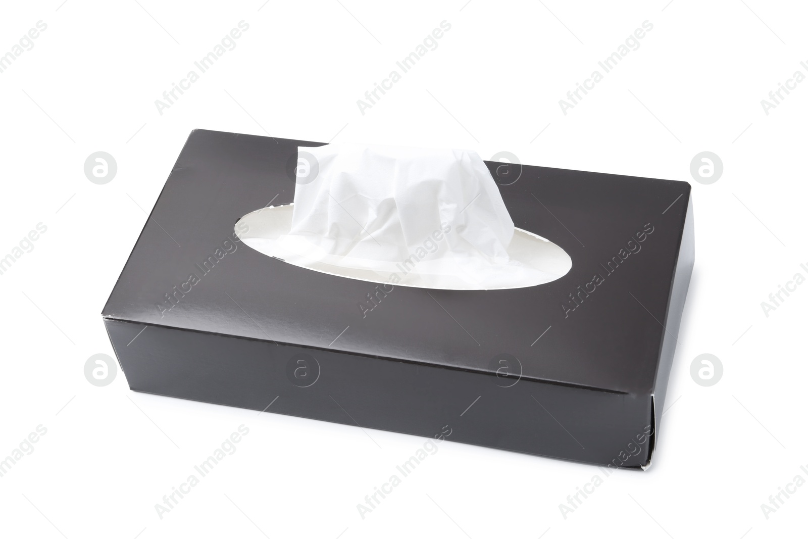 Box with paper handkerchiefs isolated on white Photo of Box with paper handkerchiefs isolated on white