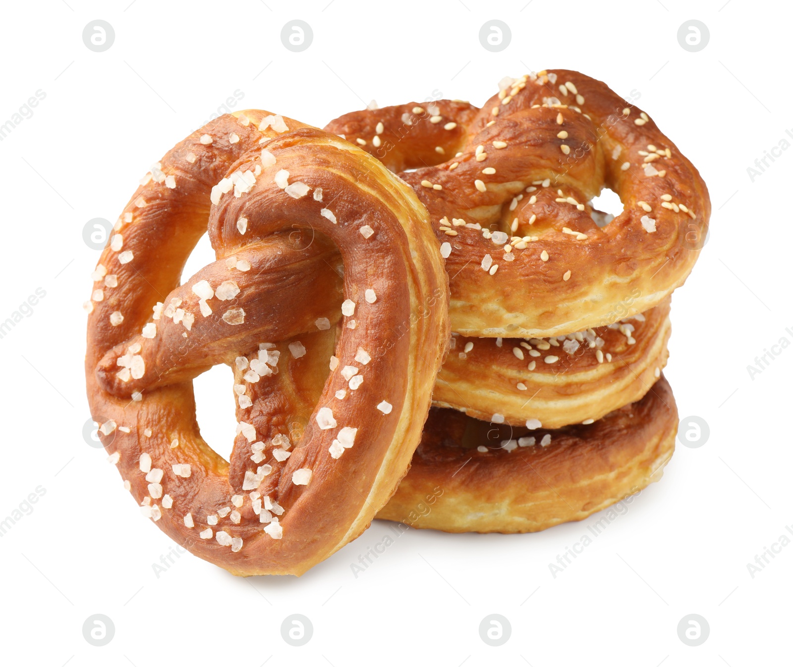 Tasty pretzels with salt isolated on white Photo of Tasty pretzels with salt isolated on white