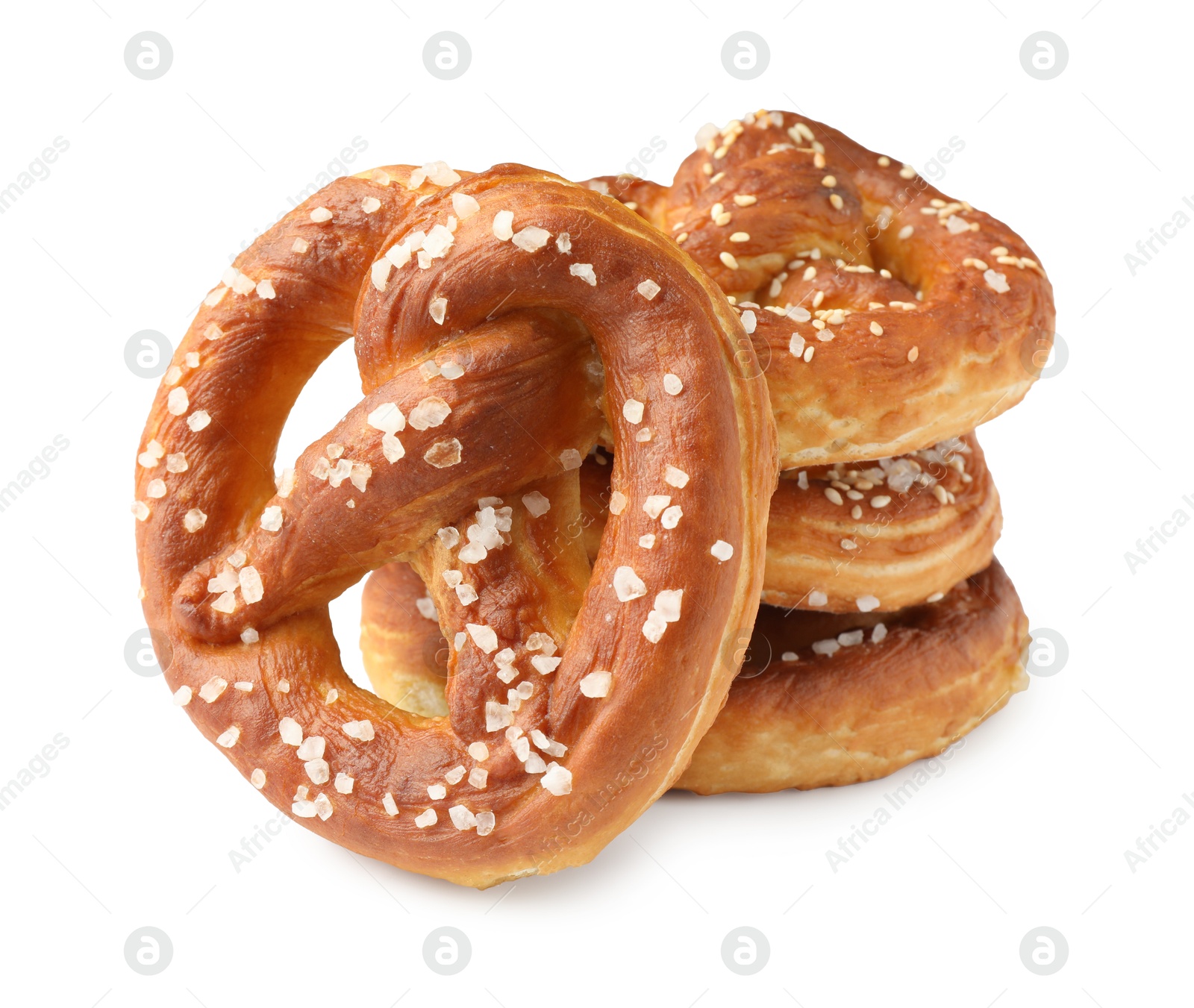 Tasty pretzels with salt isolated on white Photo of Tasty pretzels with salt isolated on white
