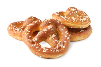 Photo of Tasty pretzels with salt isolated on white