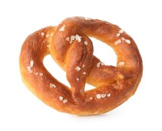 Photo of Tasty pretzel with salt isolated on white