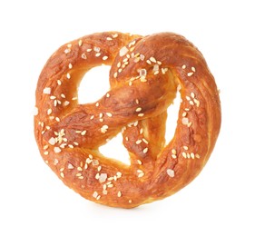 Photo of Tasty pretzel with salt isolated on white