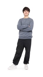 Photo of Portrait of teenage boy on white background